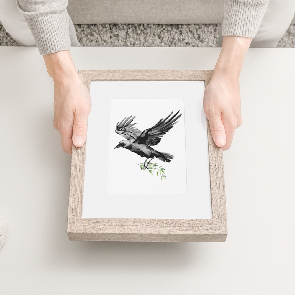 Raven Crow Watercolor Wall Art Illustration Print Poster Unframed - Picture 9 of 9